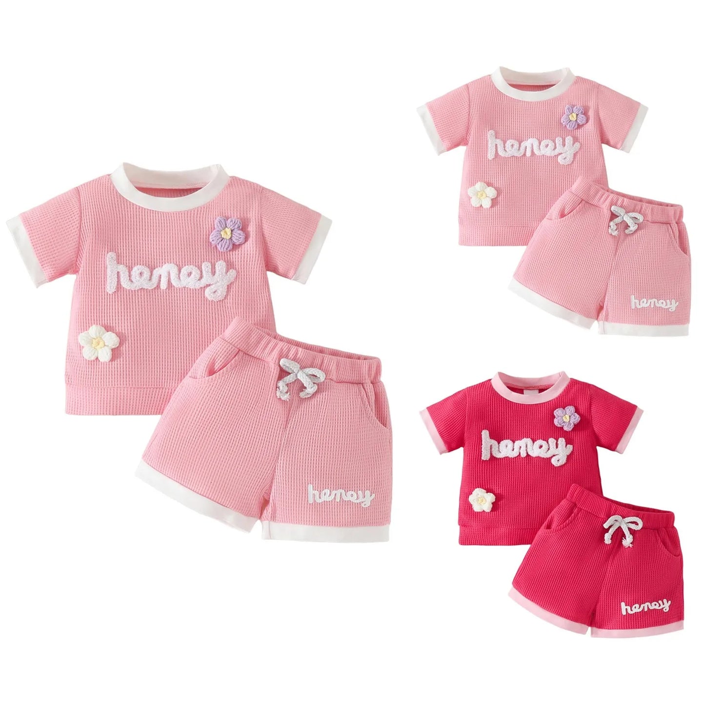 Girls Floral Short Sleeve Tops Set