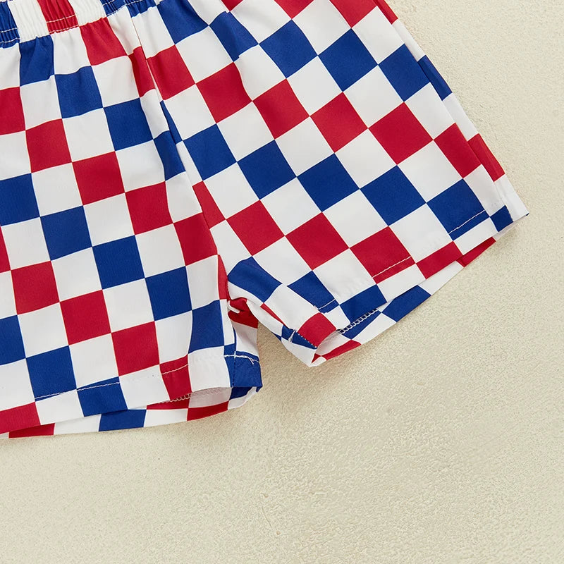 Boys USA Tee + Plaid Shorts Set