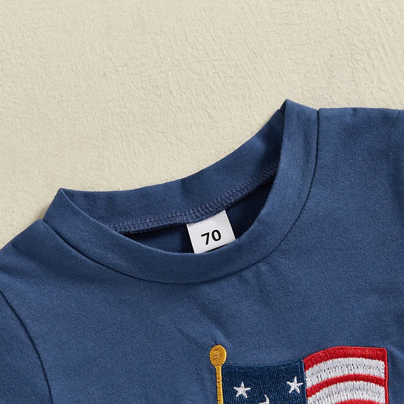 Boys Flag Tee + Plaid Shorts Set