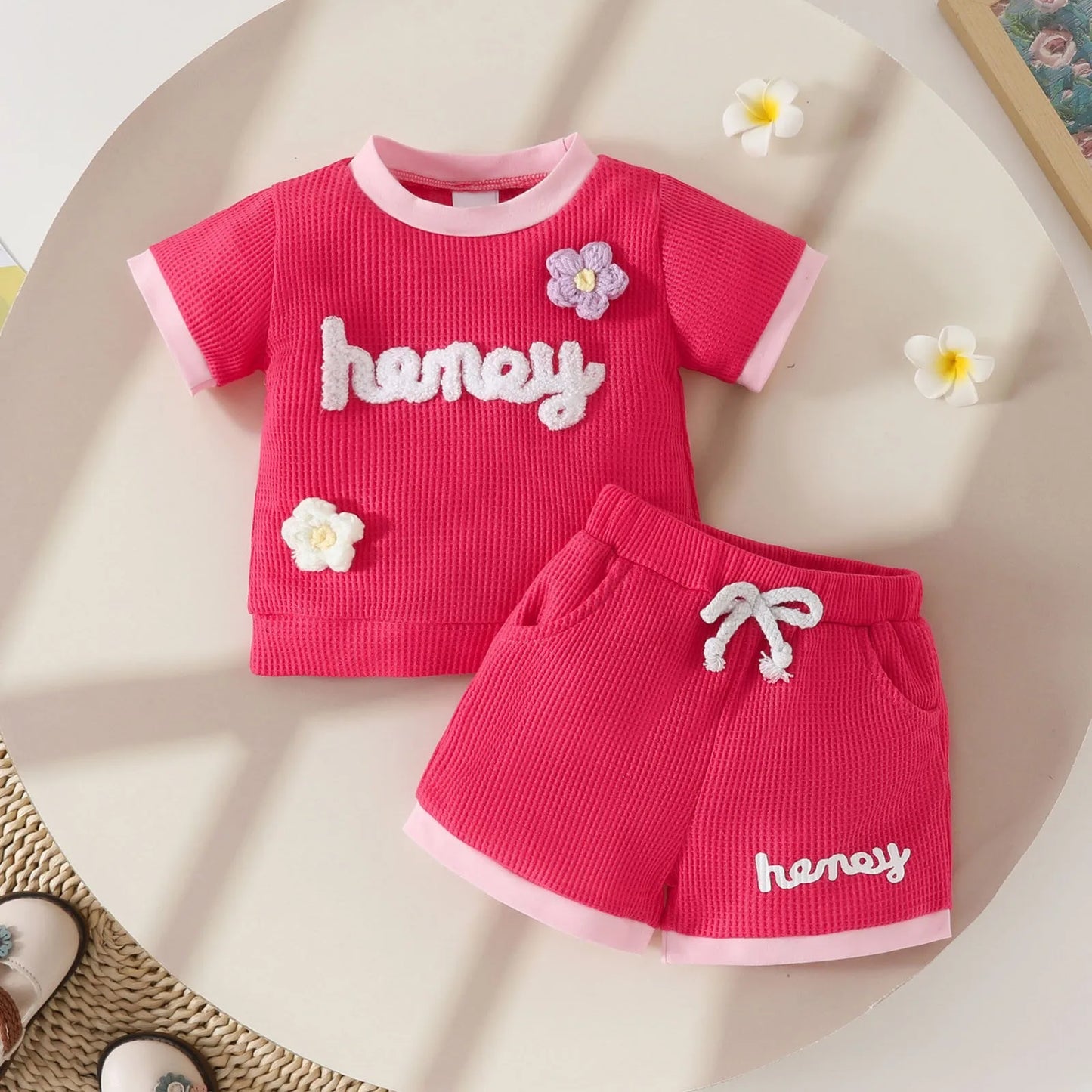 Girls Floral Short Sleeve Tops Set
