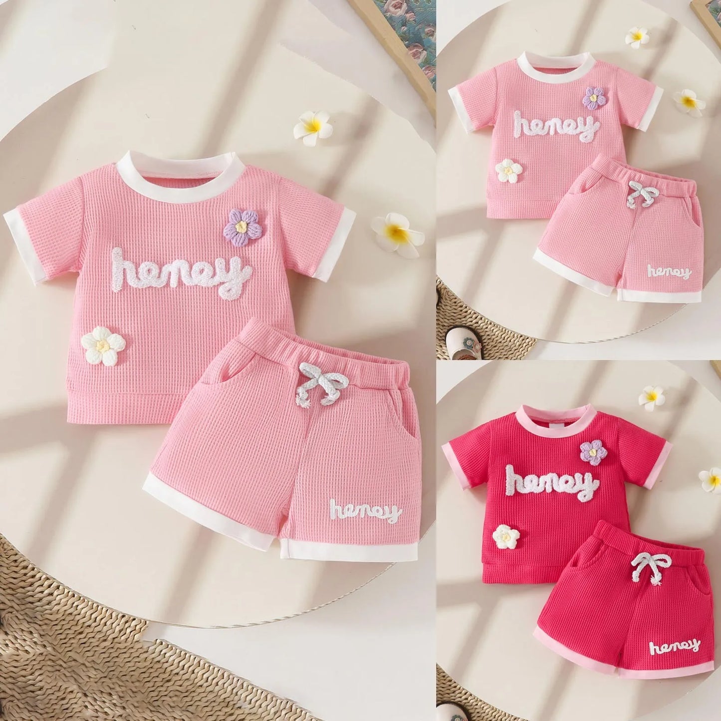 Girls Floral Short Sleeve Tops Set