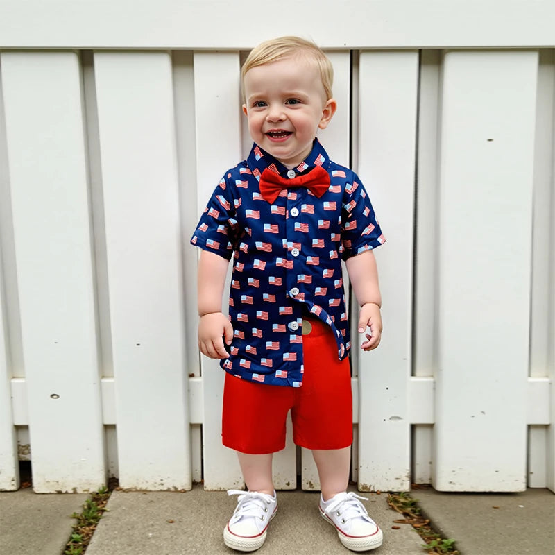 Boys Flag Bow Tie + Shorts Set