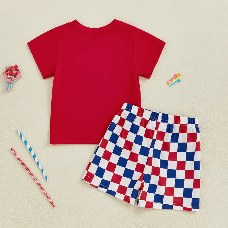 Boys USA Tee + Plaid Shorts Set