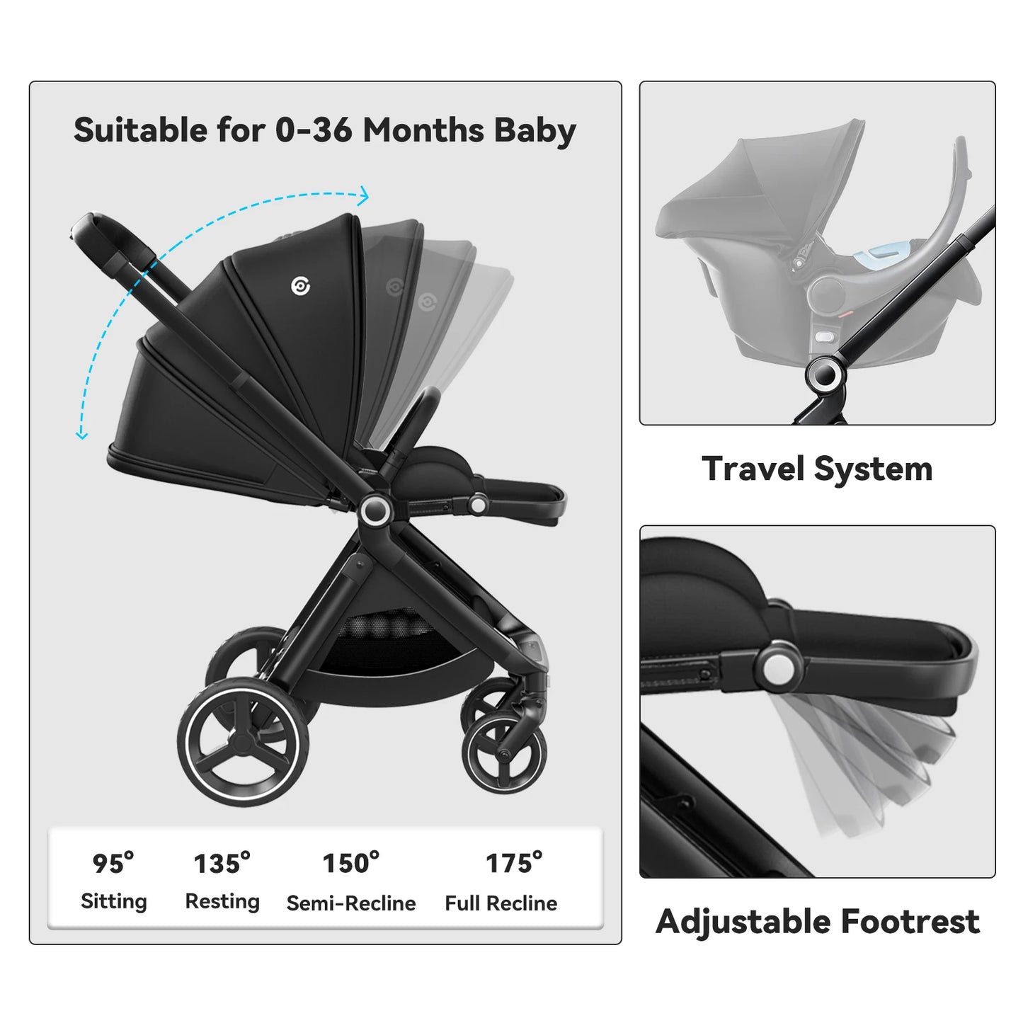 EMU Full Recline Baby Stroller
