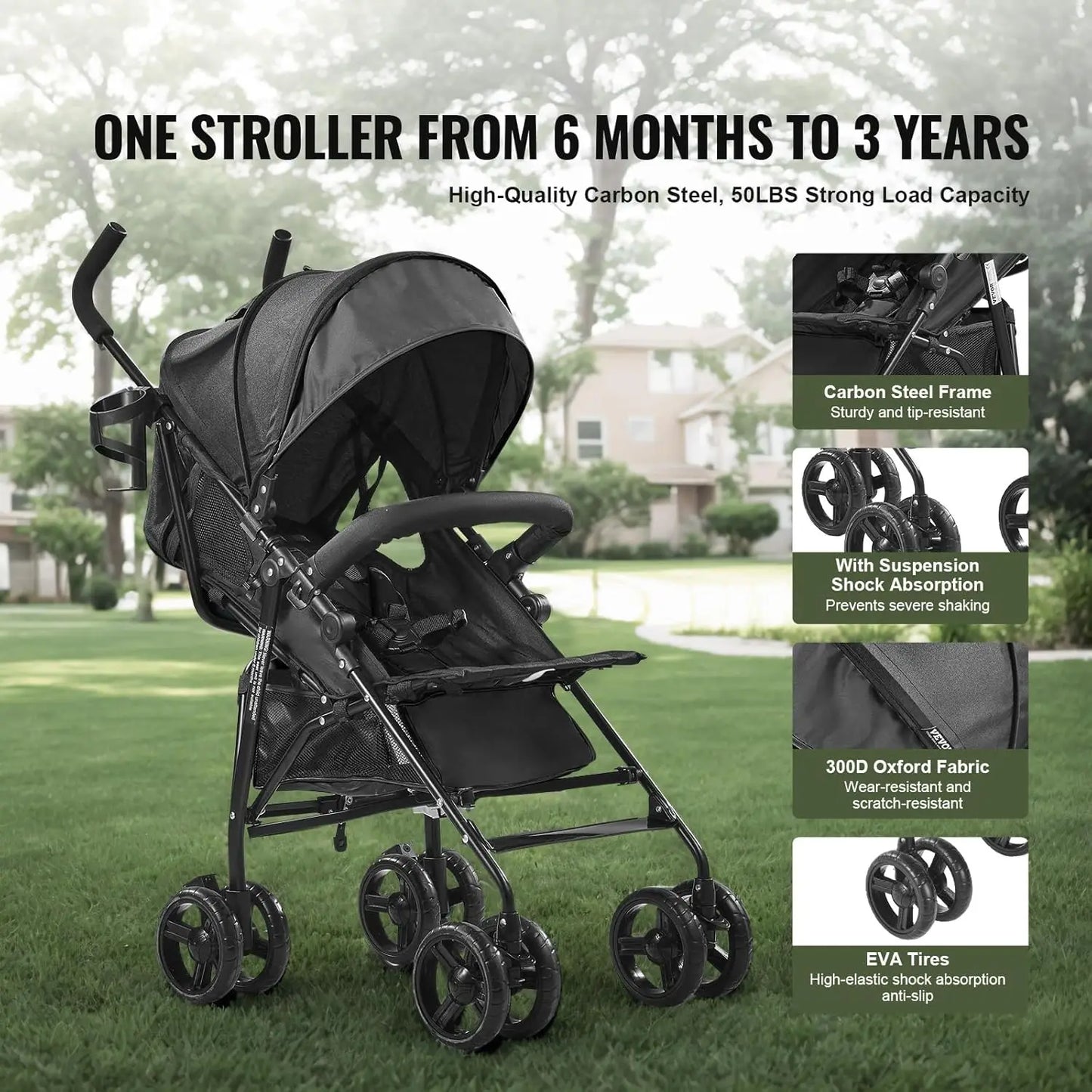 Lightweight Reclining Baby Stroller