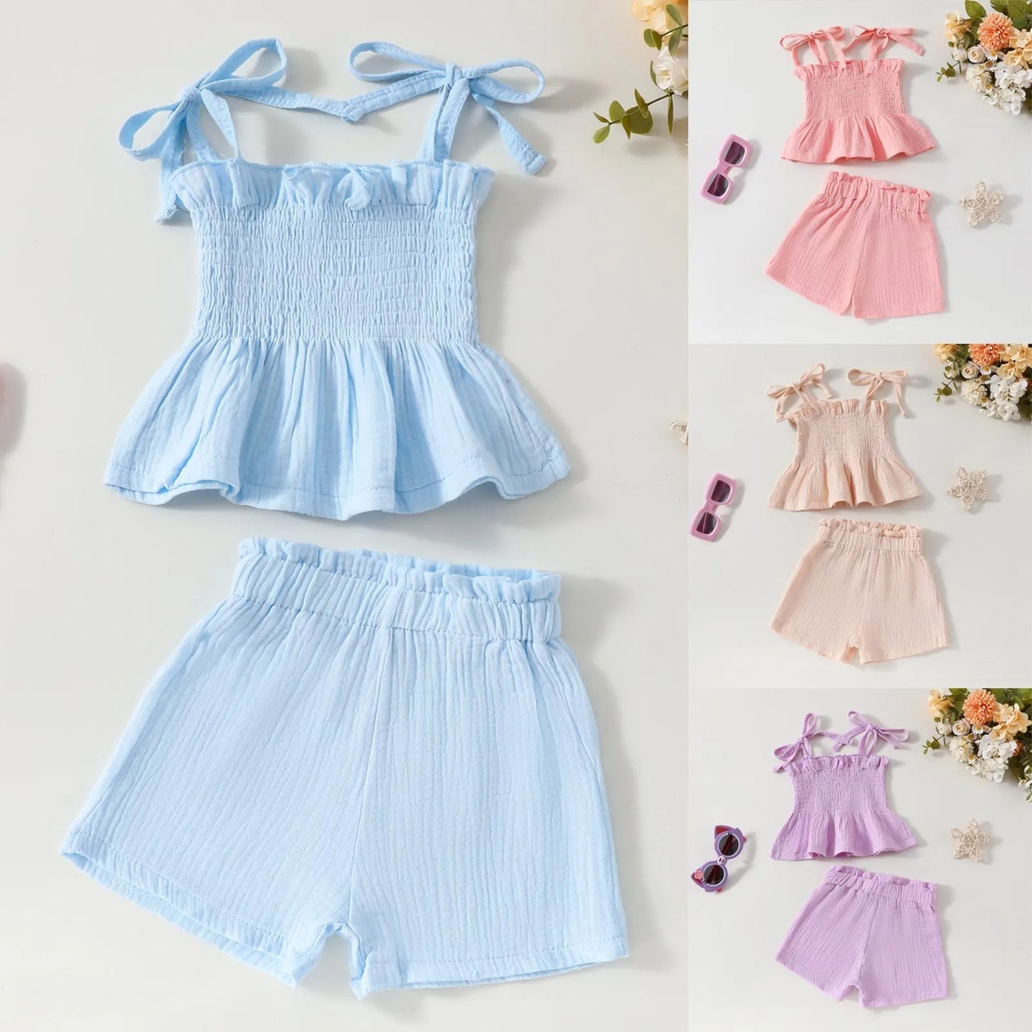 Baby Girls Linen Tank + Pants Set