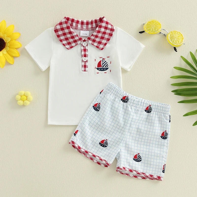 4th of July Boys Lapel Tee + Shorts