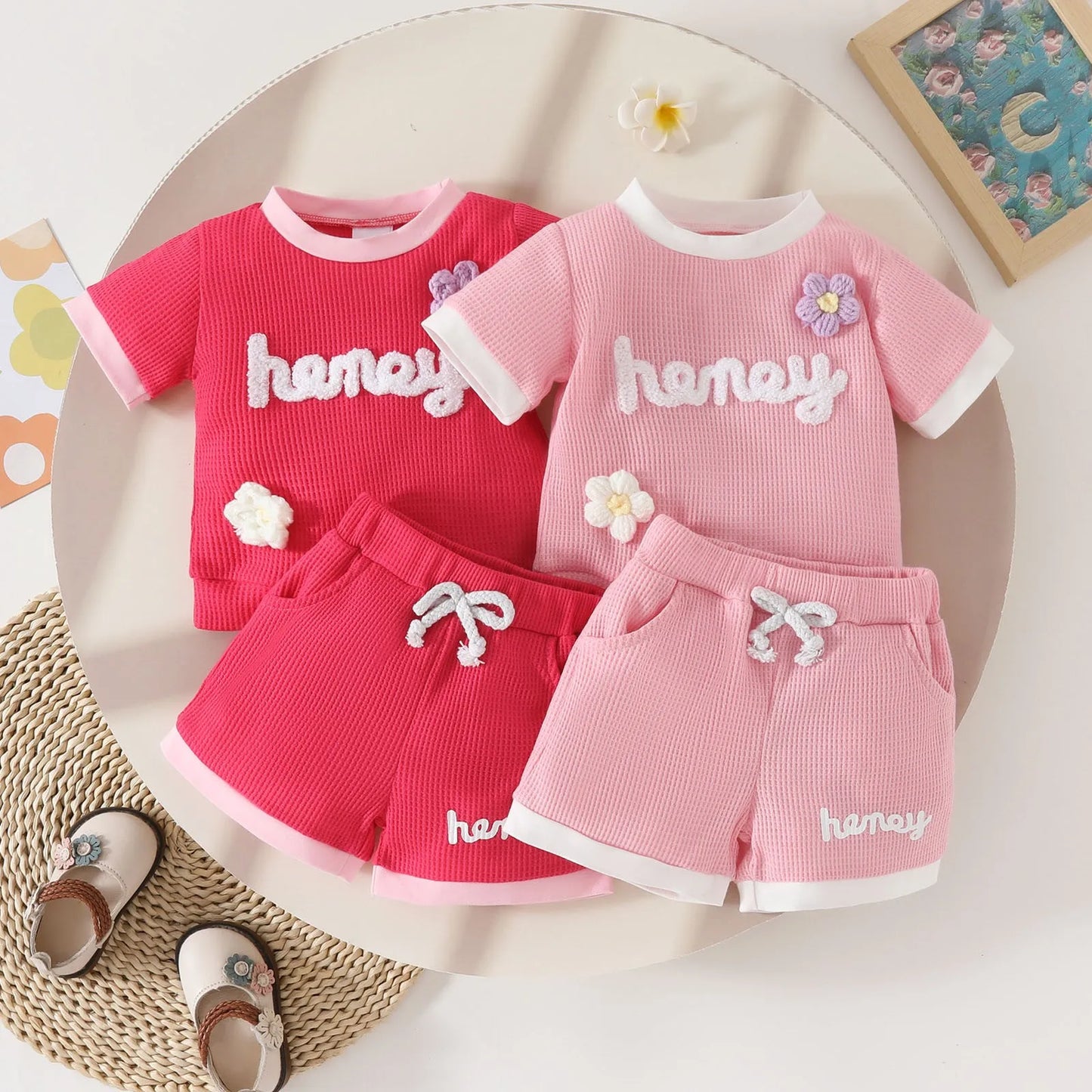 Girls Floral Short Sleeve Tops Set