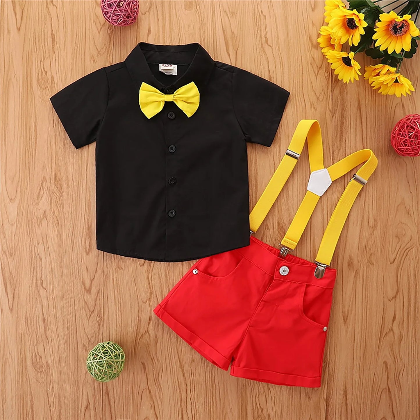 Boys Black Shirt + Red Pants Set