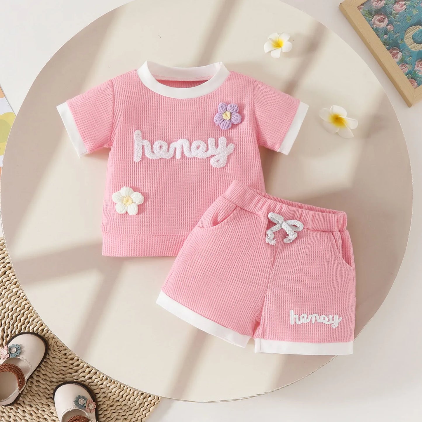 Girls Floral Short Sleeve Tops Set