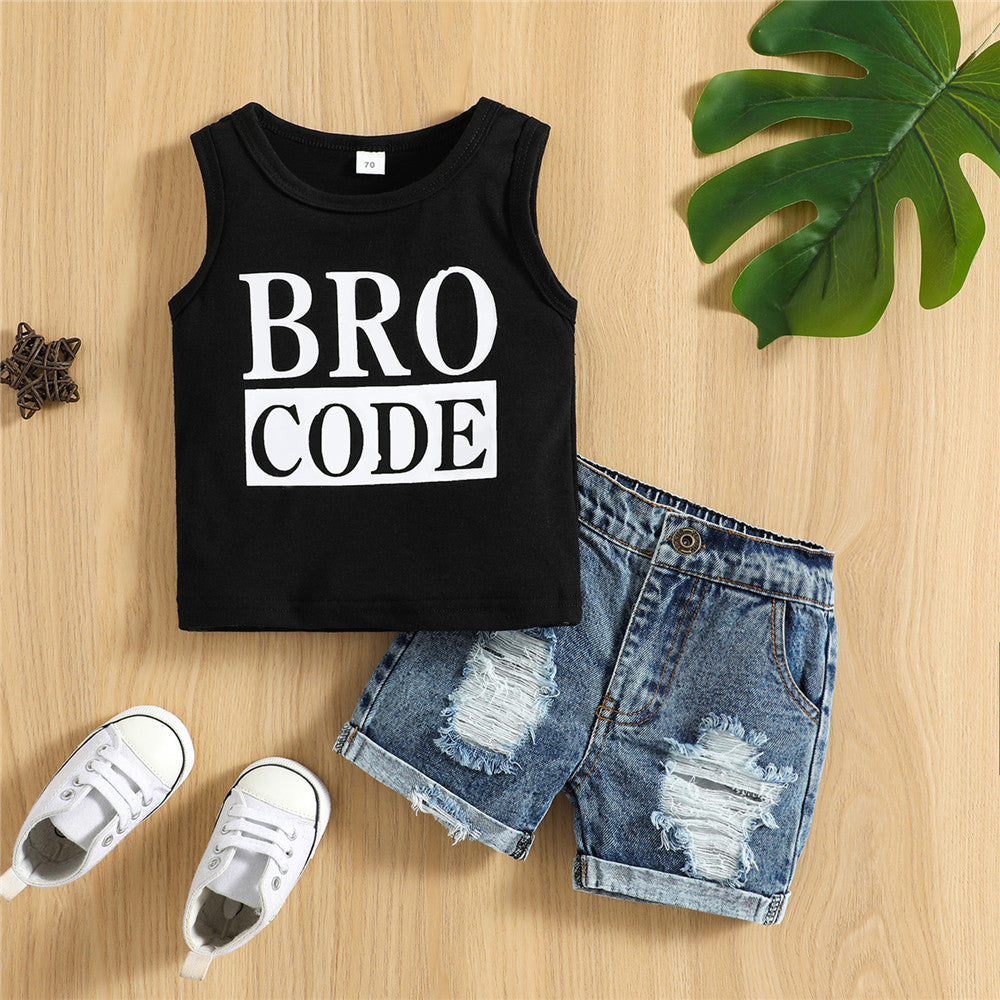 Baby Boys Tank + Denim Shorts Set