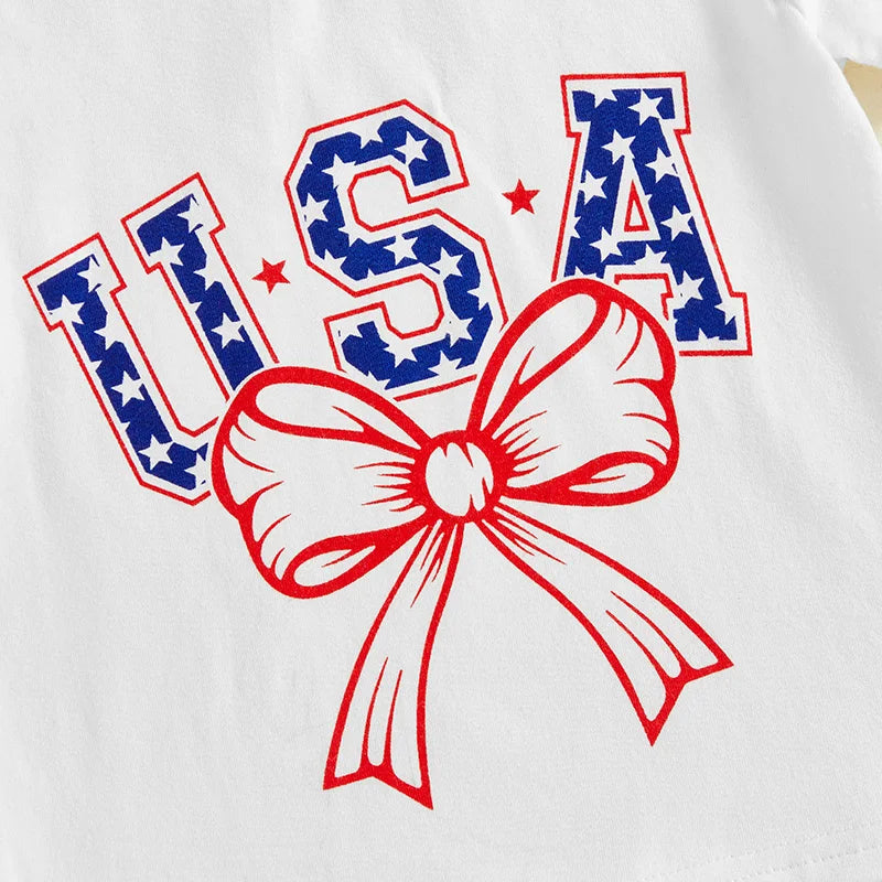 4th of July Girls Bow Tee + Skirt