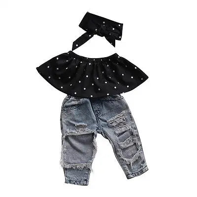Black Blouse + Denim Pants Set