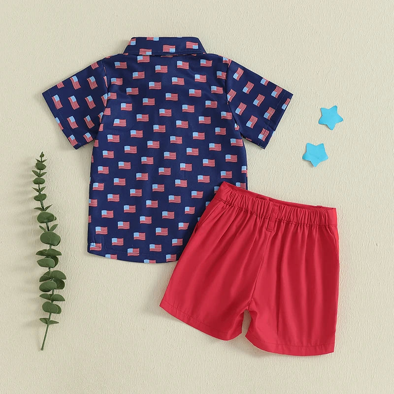 Boys Flag Bow Tie + Shorts Set