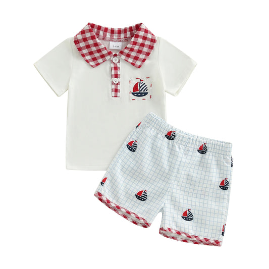 4th of July Boys Lapel Tee + Shorts