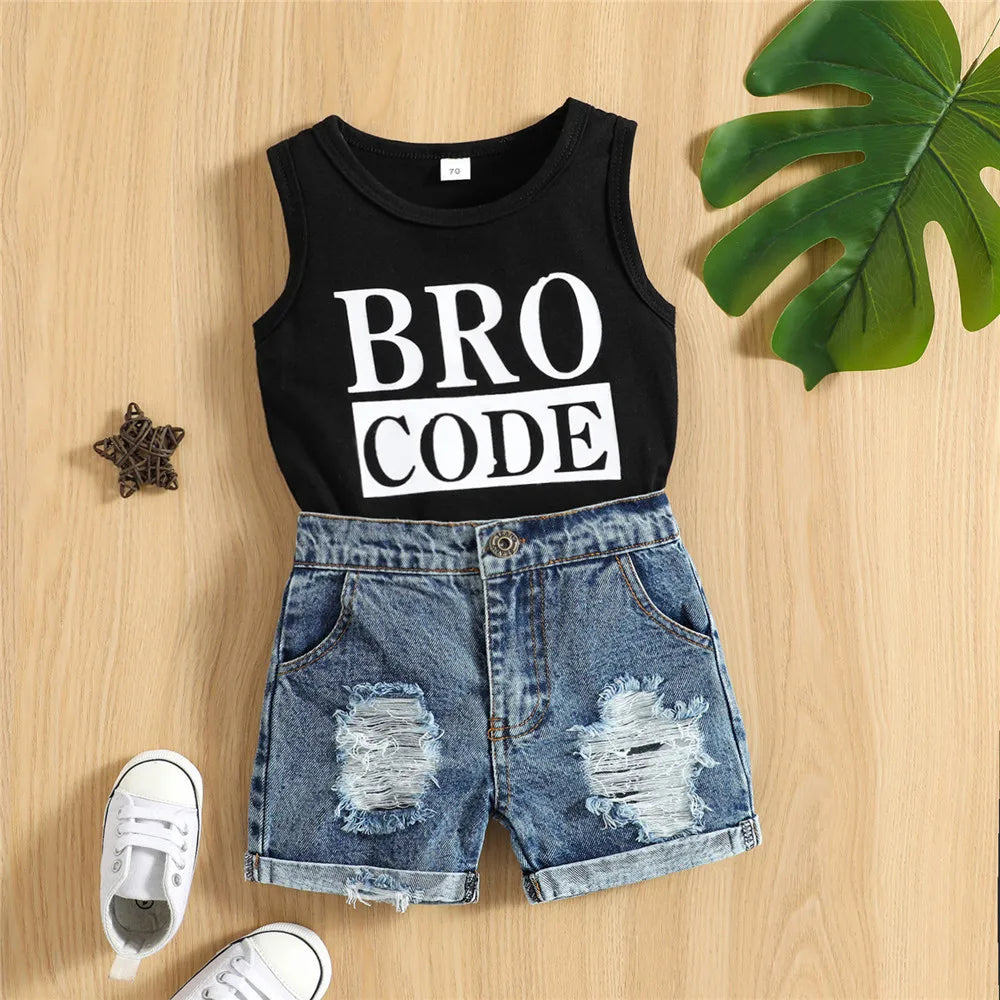 Baby Boys Tank + Denim Shorts Set