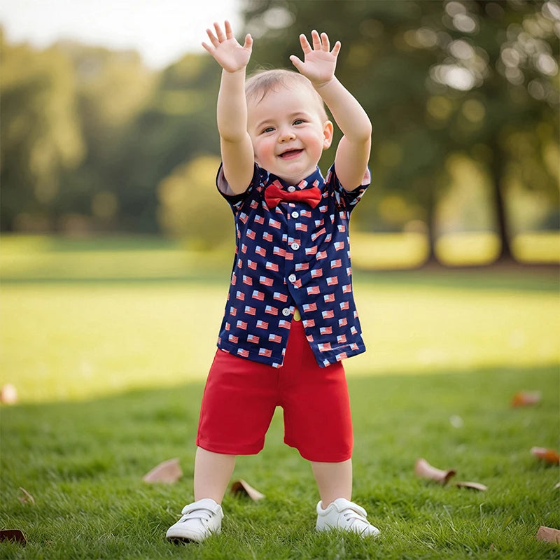 Boys Flag Bow Tie + Shorts Set
