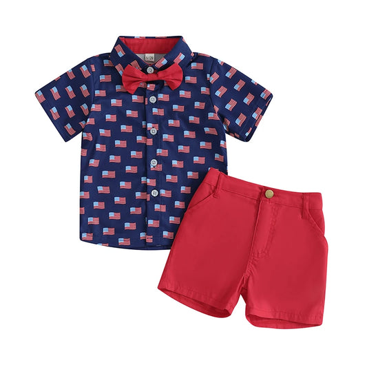 Boys Flag Bow Tie + Shorts Set