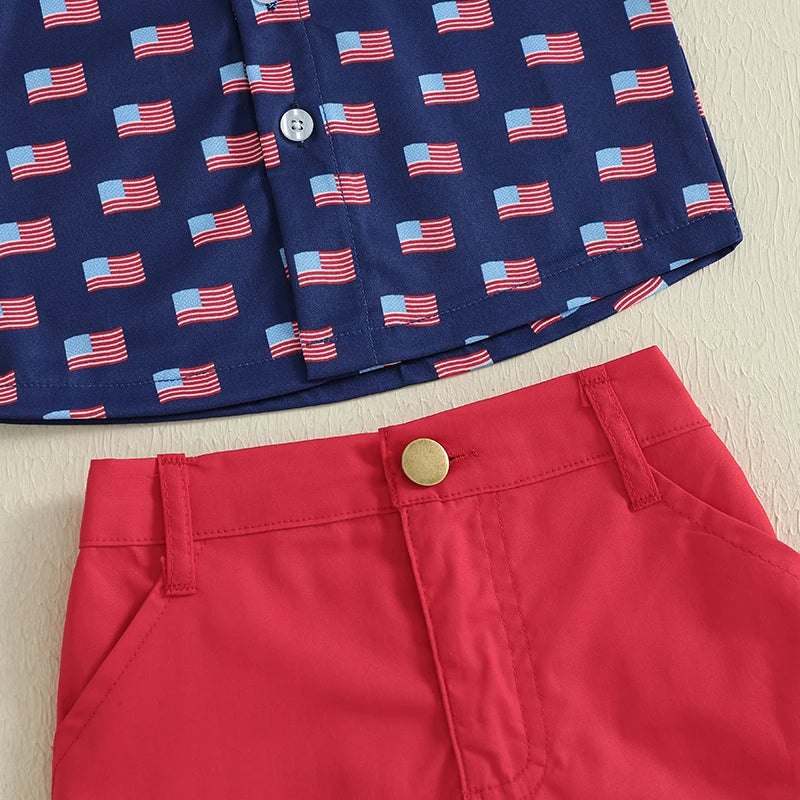 Boys Flag Bow Tie + Shorts Set