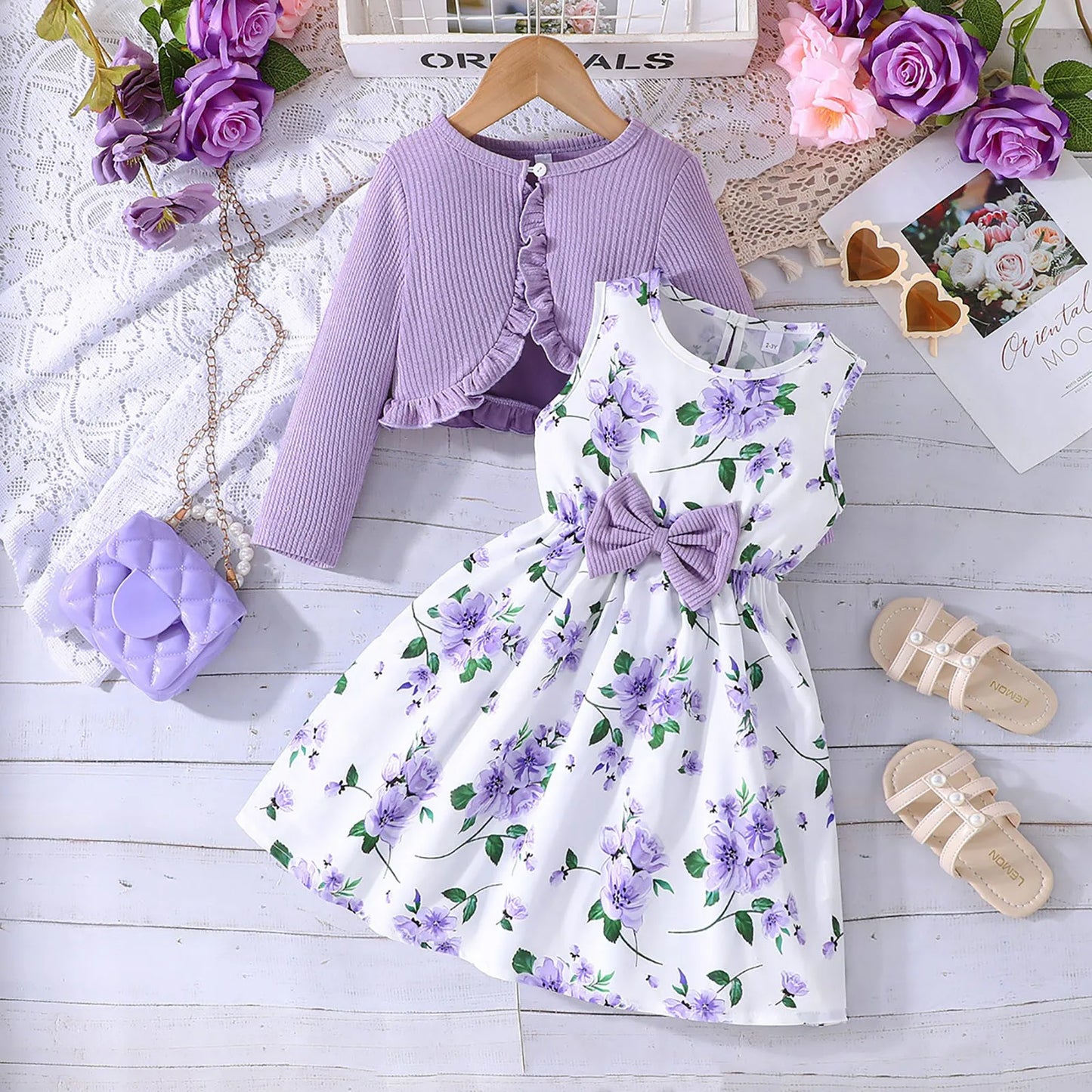 Girls Cardigan + Floral Dress Set