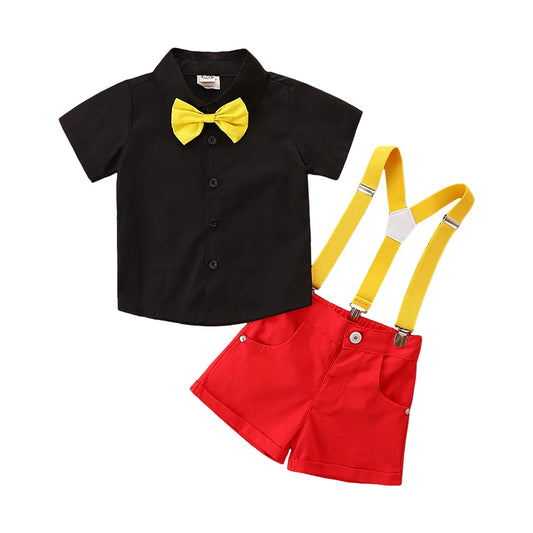 Boys Black Shirt + Red Pants Set