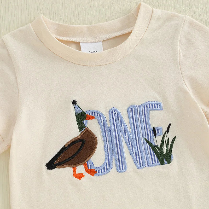 Boys Duck Tee + Plaid Shorts Set
