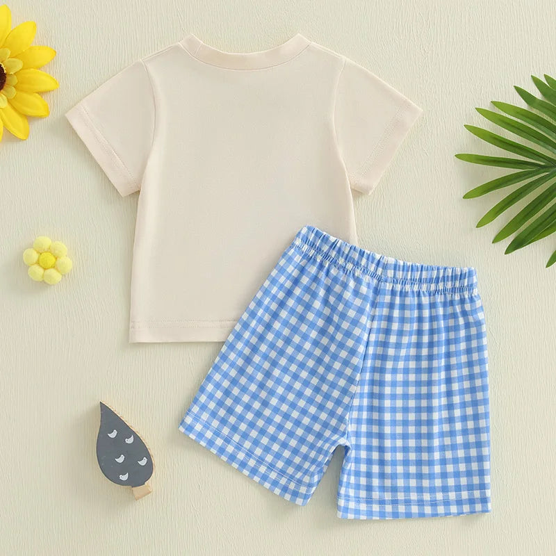 Boys Duck Tee + Plaid Shorts Set