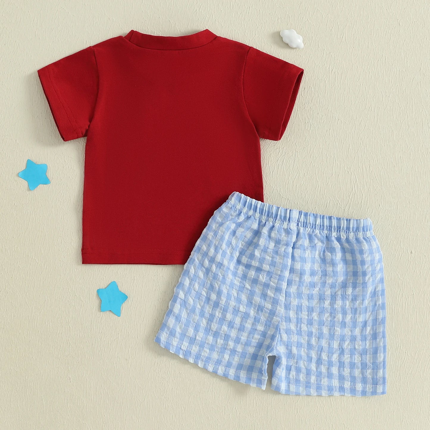 Boys Flag Tee + Plaid Shorts Set