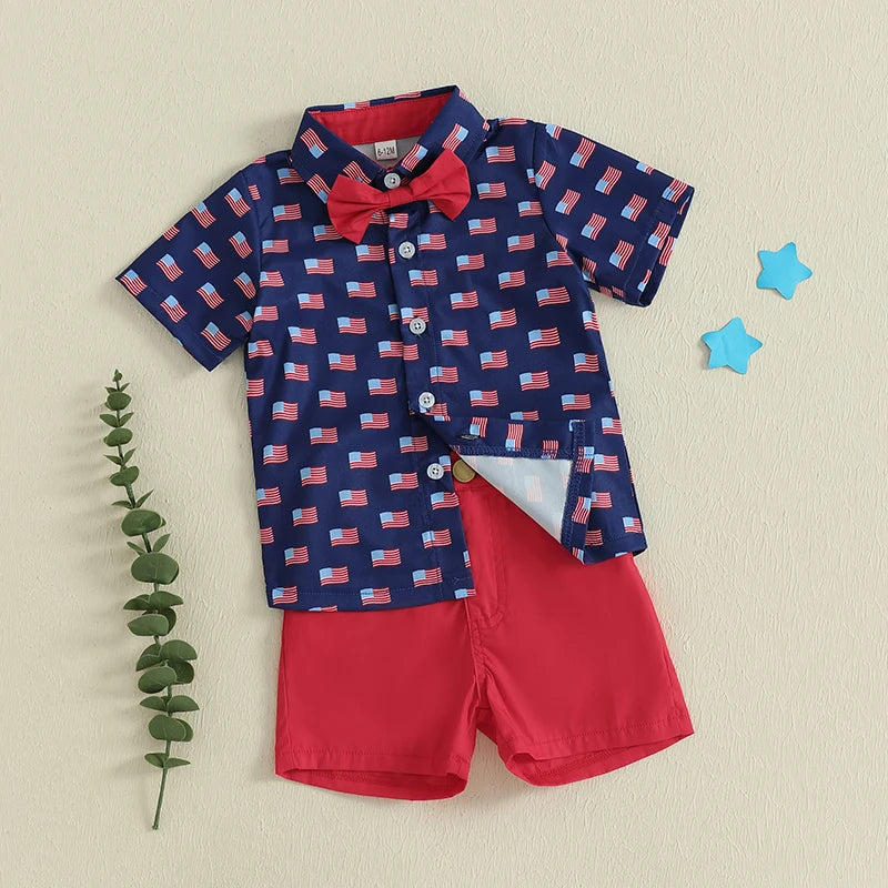 Boys Flag Bow Tie + Shorts Set