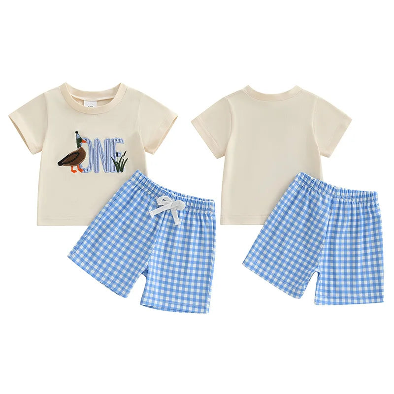Boys Duck Tee + Plaid Shorts Set