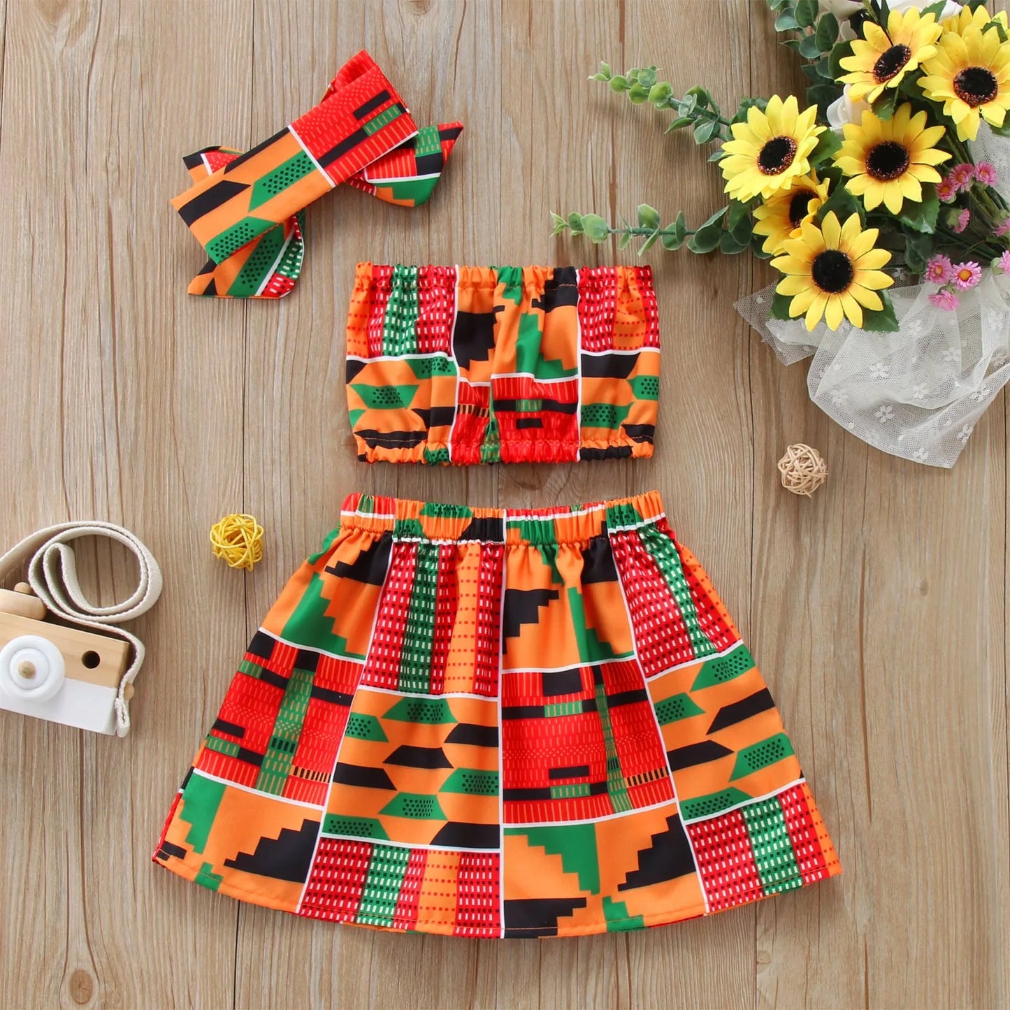 Girls Dashiki Skirt Top Set