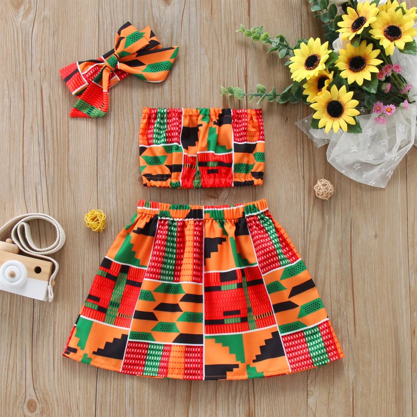 Girls Dashiki Skirt Top Set