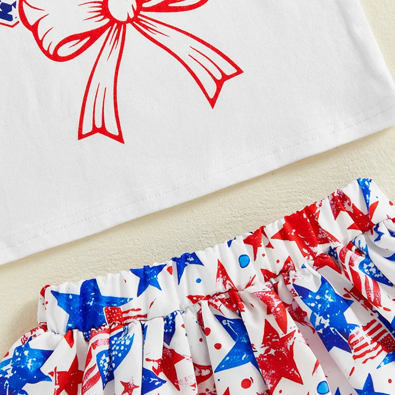 4th of July Girls Bow Tee + Skirt