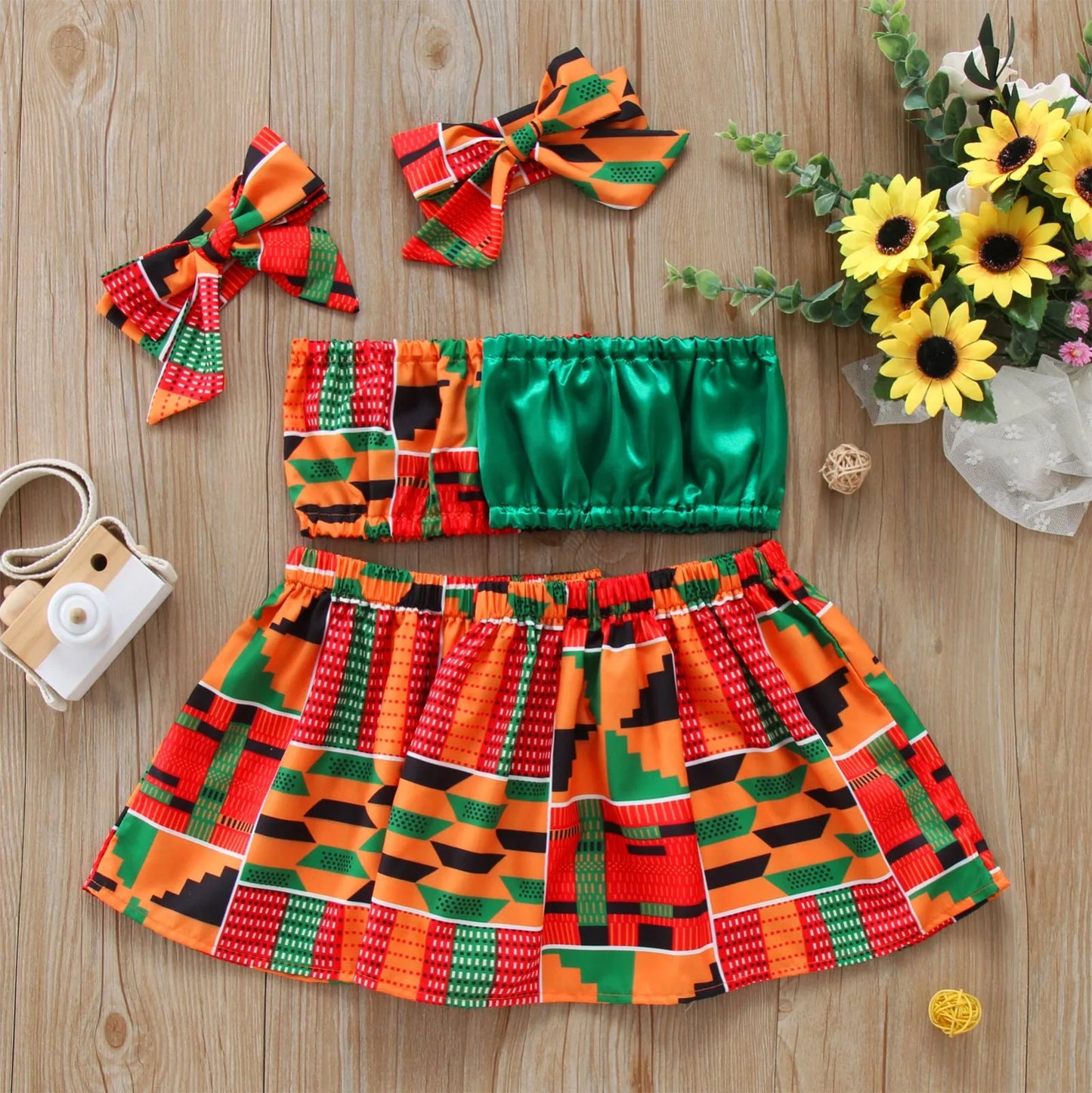 Girls Dashiki Skirt Top Set