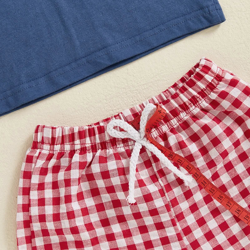 Boys Flag Tee + Plaid Shorts Set