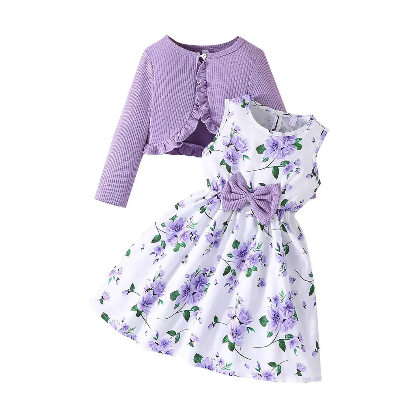 Girls Cardigan + Floral Dress Set