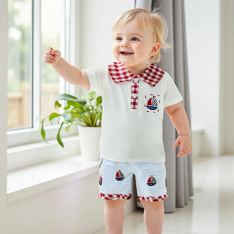 4th of July Boys Lapel Tee + Shorts