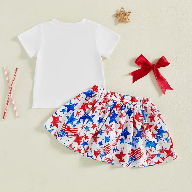 4th of July Girls Bow Tee + Skirt