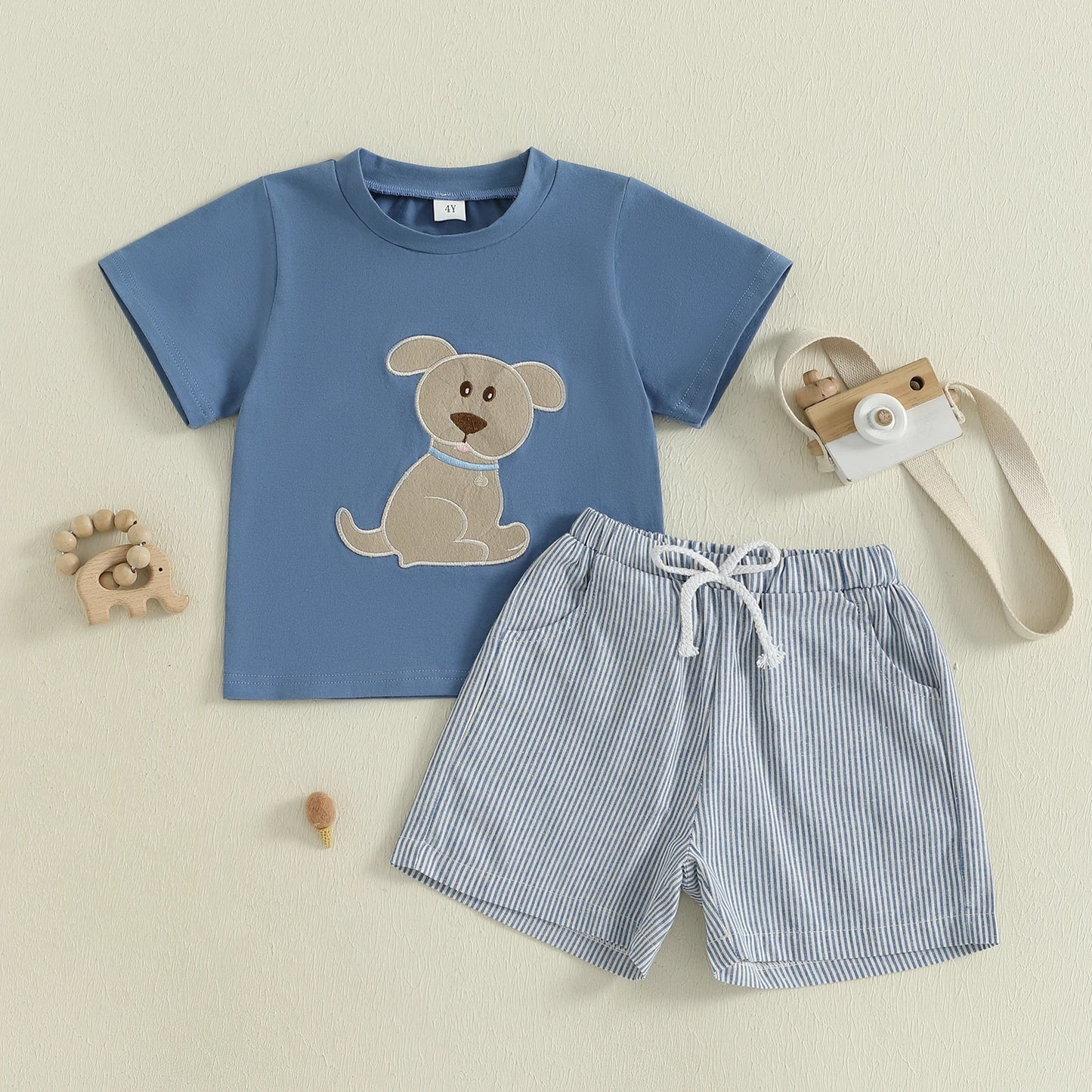 Boys Animal Tee + Striped Shorts