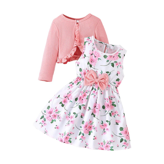 Girls Cardigan + Floral Dress Set