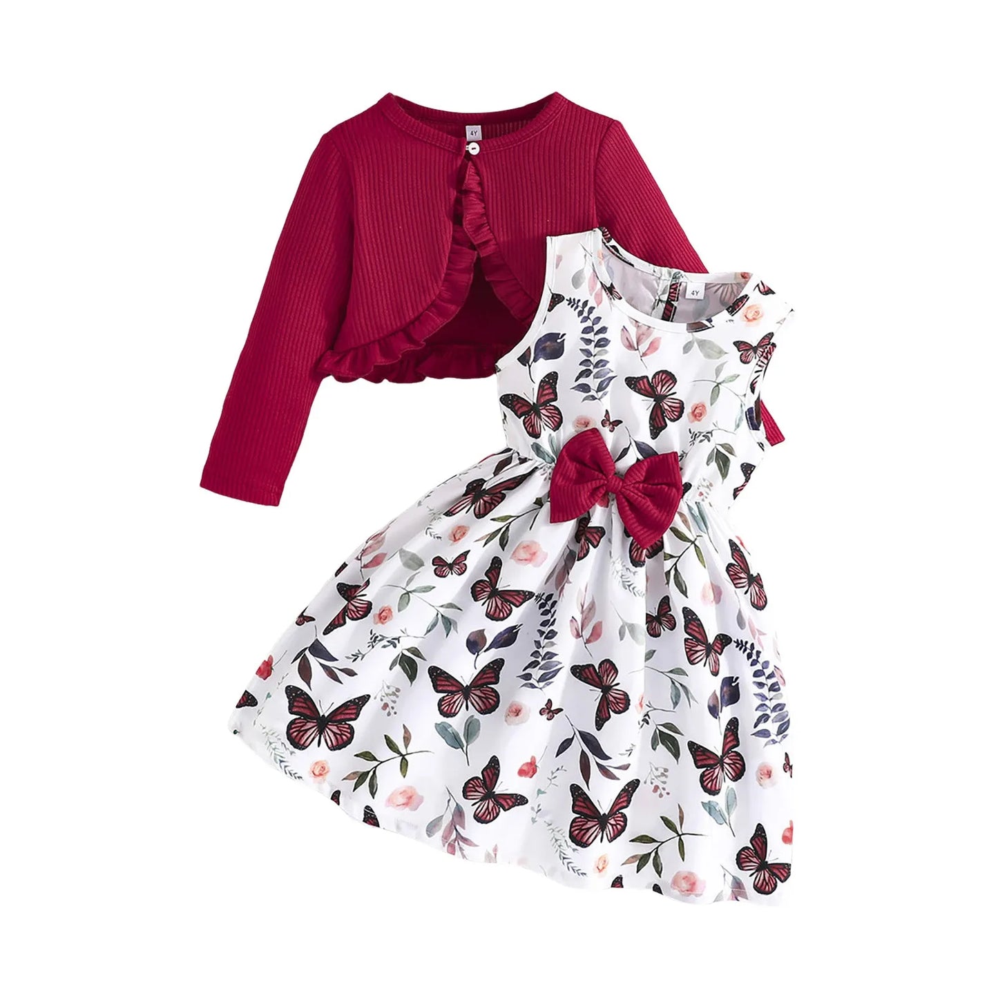 Girls Cardigan + Floral Dress Set