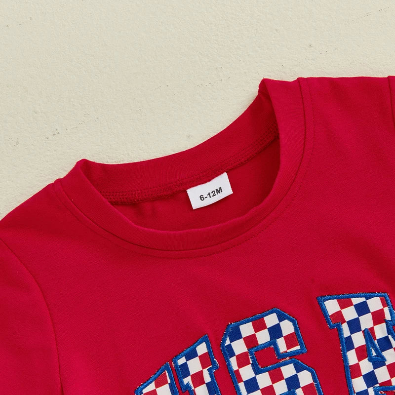Boys USA Tee + Plaid Shorts Set