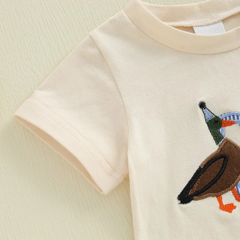 Boys Duck Tee + Plaid Shorts Set