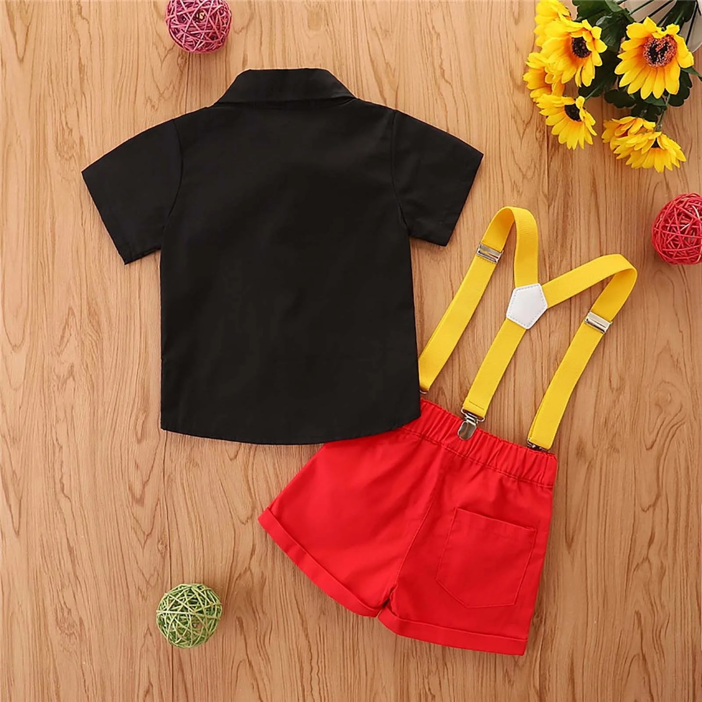 Boys Black Shirt + Red Pants Set