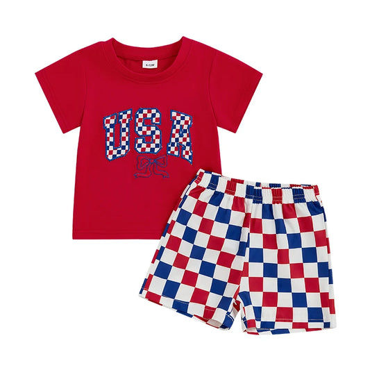 Boys USA Tee + Plaid Shorts Set