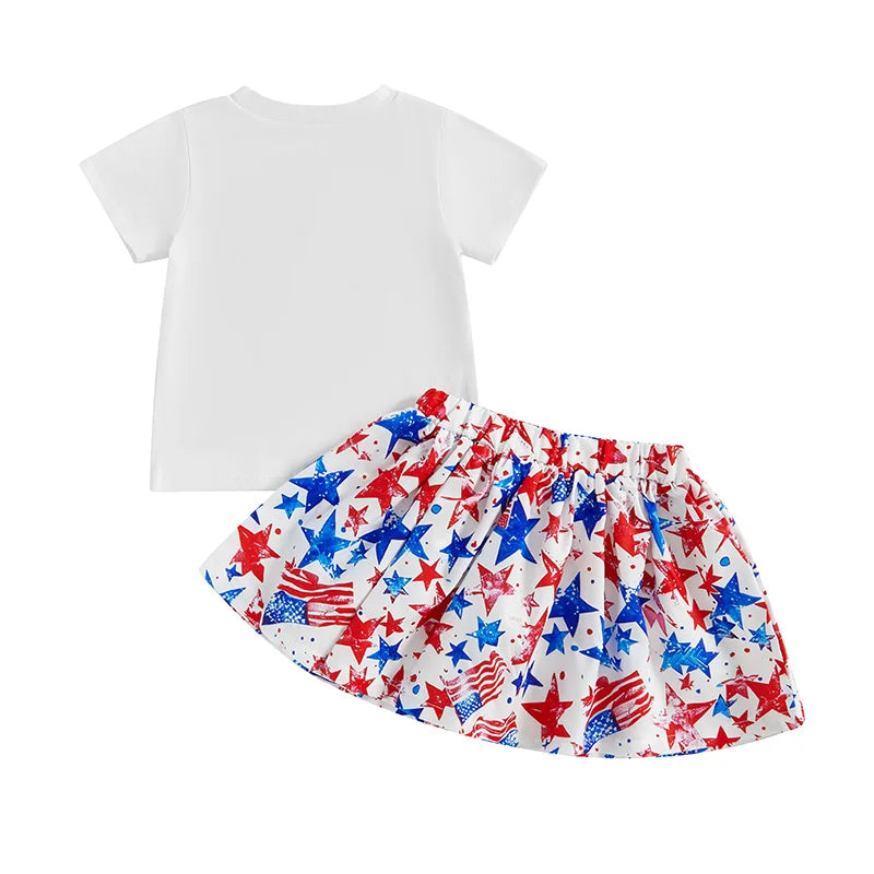 4th of July Girls Bow Tee + Skirt