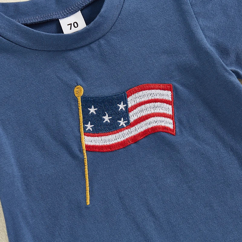 Boys Flag Tee + Plaid Shorts Set