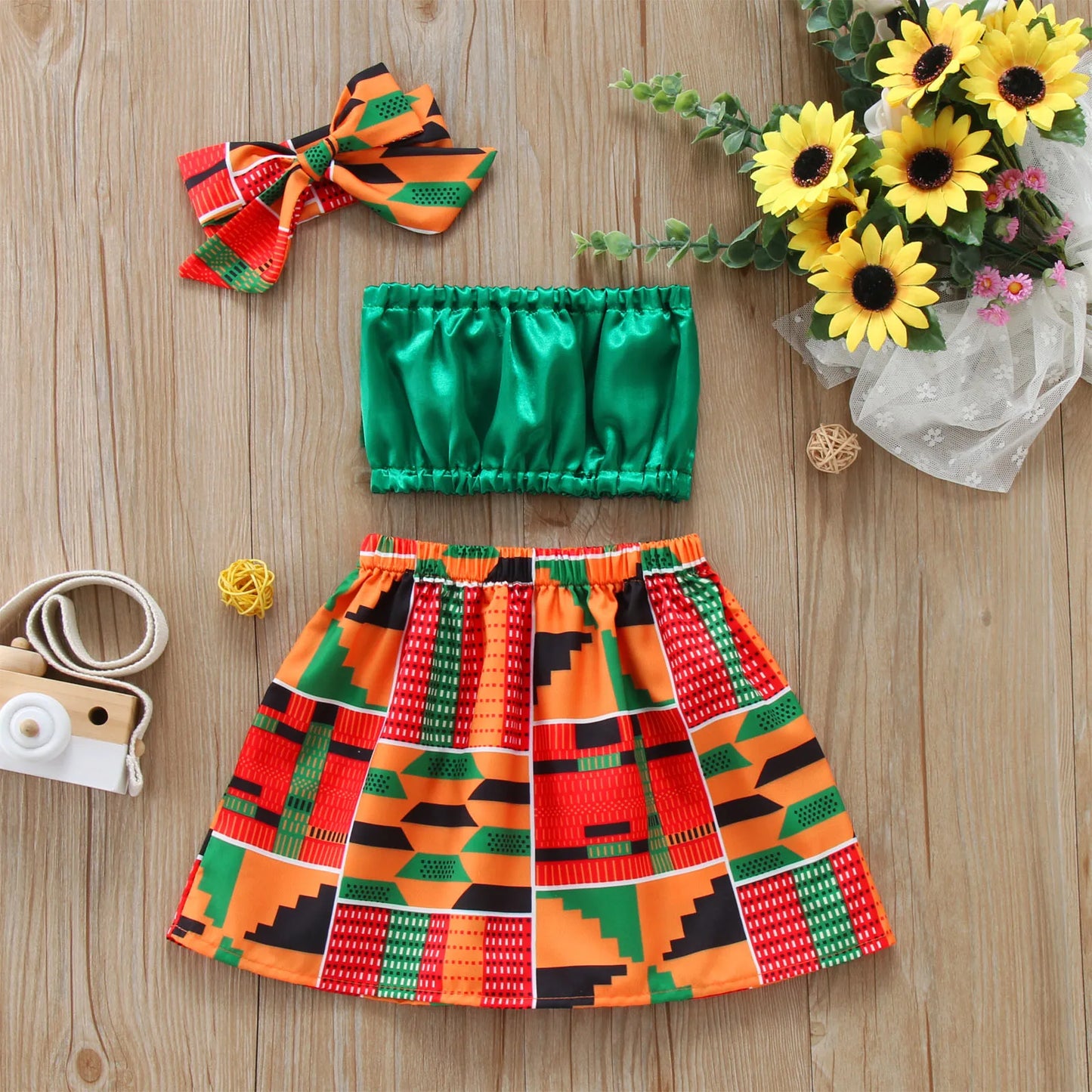 Girls Dashiki Skirt Top Set