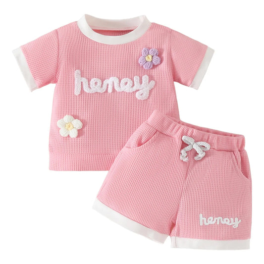 Girls Floral Short Sleeve Tops Set