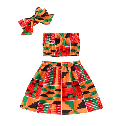 Girls Dashiki Skirt Top Set